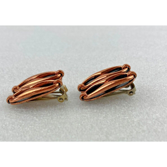 Renoir Copper Clip Earrings MCM Modernist 1" - Picture 3 of 4